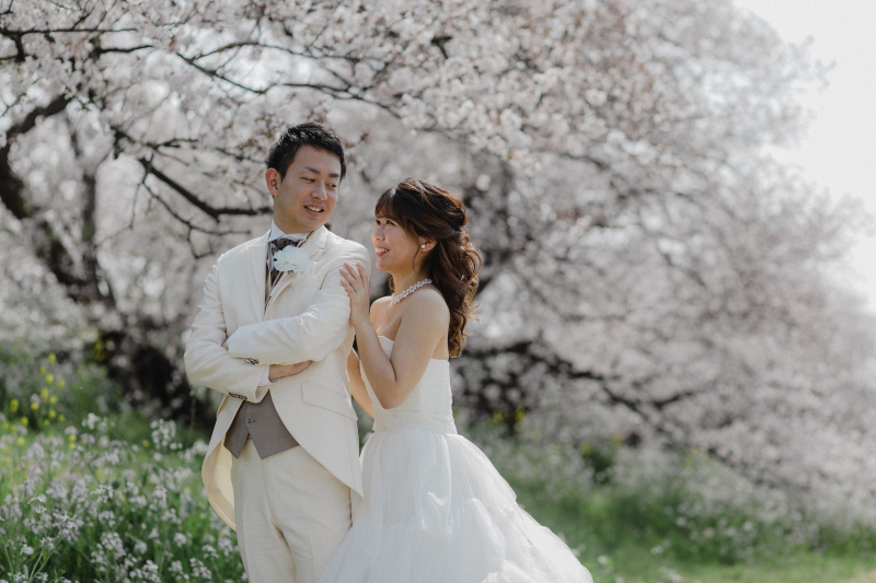 桜のロケーションで結婚式の前撮り・フォトウェディング＊