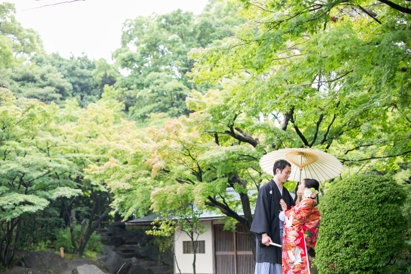 趣深い梅雨の和庭園