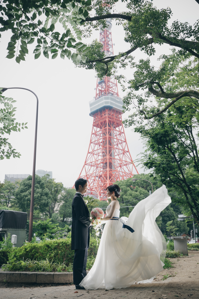 東京タワーで日中に撮影する前撮りフォト