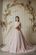 淡いピンクのAラインカラードレス♡