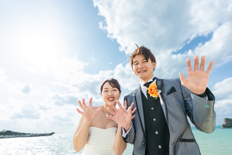 沖縄の海ではい！ポーズ♪