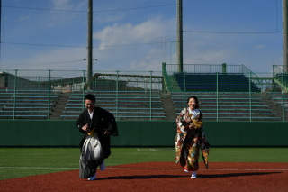 野球場×ウェディングフォト!