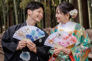 ◈竹林に映えるエメラルドグリーン◈扇子プロップスと魅せる爽やか和装ロケーション