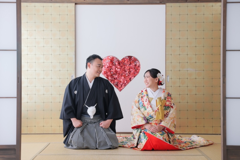 スタジオで秋らしい紅葉撮影