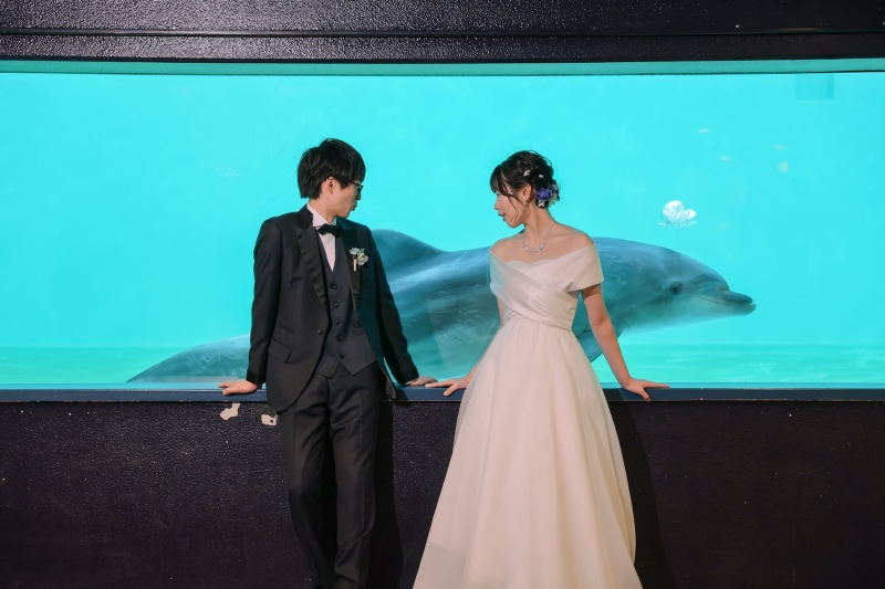 水族館でウェディングフォト