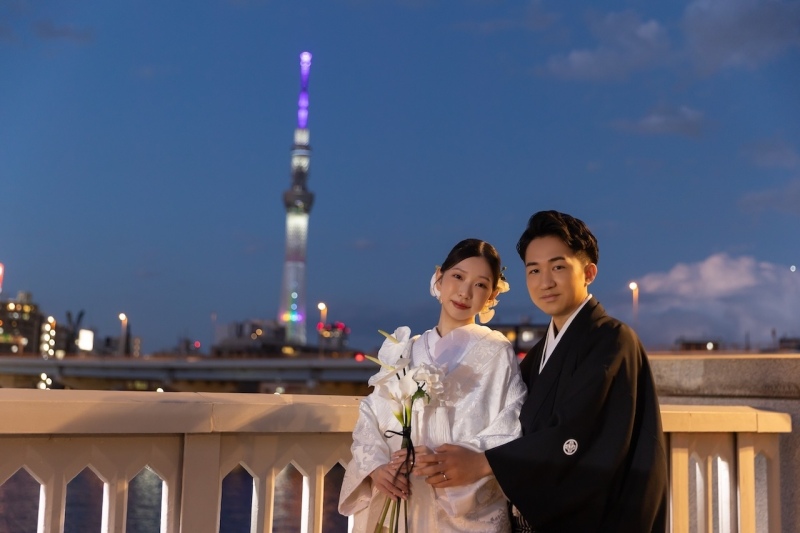 蔵前橋で和装夜景撮影！