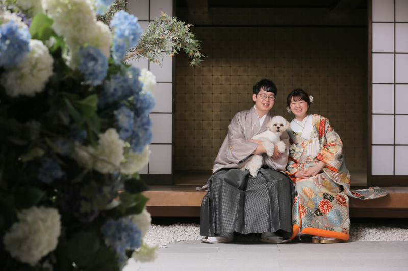 屋内庭園スタジオでワンちゃんとの撮影