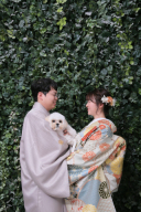 屋内庭園スタジオでワンちゃんとの撮影