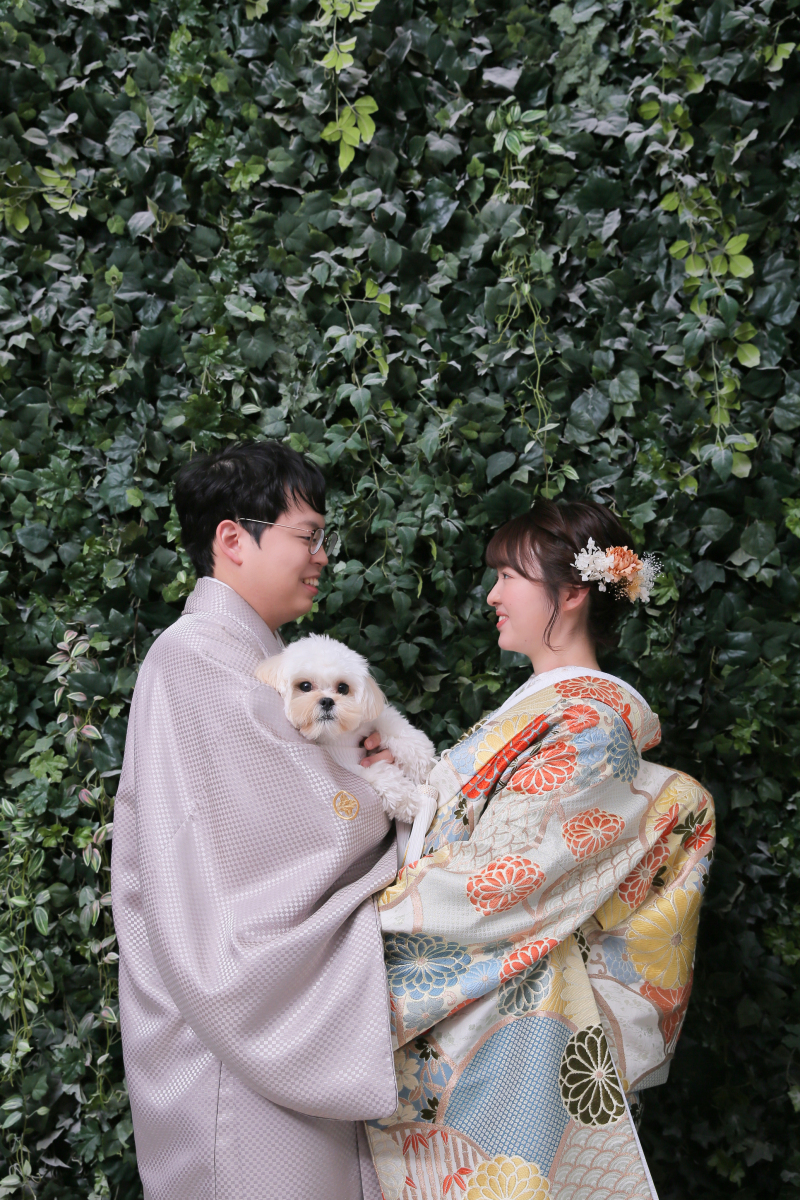 屋内庭園スタジオでワンちゃんとの撮影