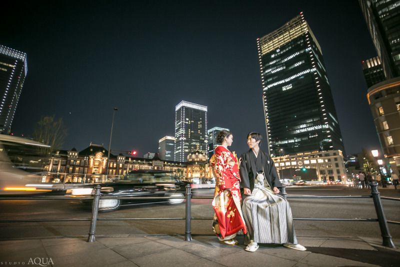 東京駅夜景-京友禅-