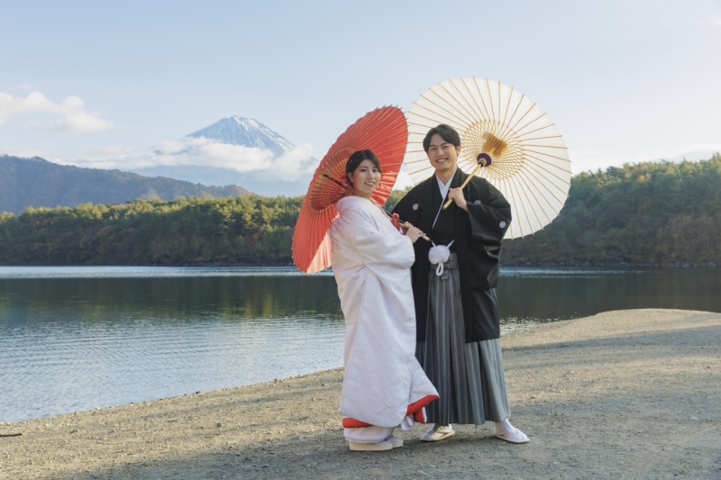 秋の富士五湖「西湖」での前撮り