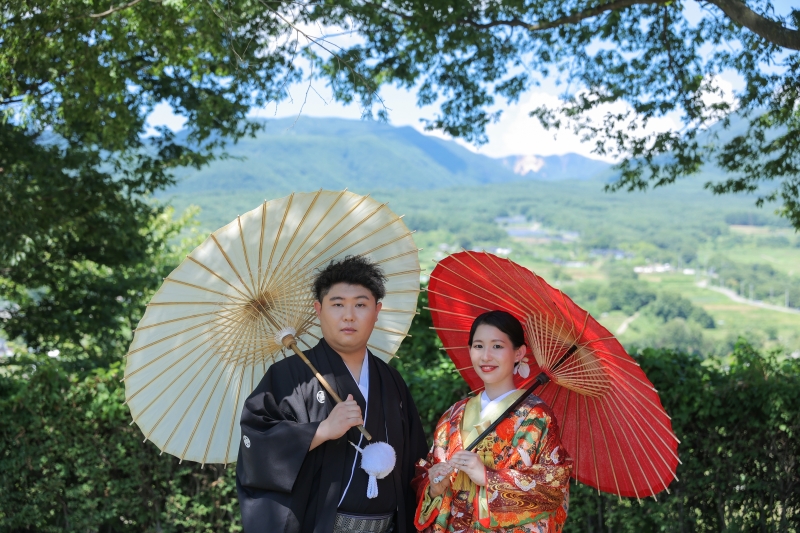 和装で飯綱山公園