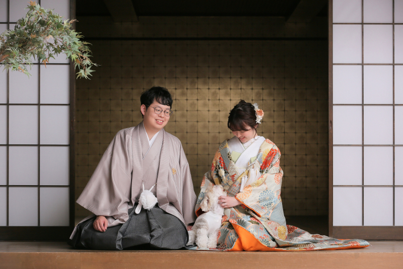 屋内庭園スタジオでワンちゃんとの撮影