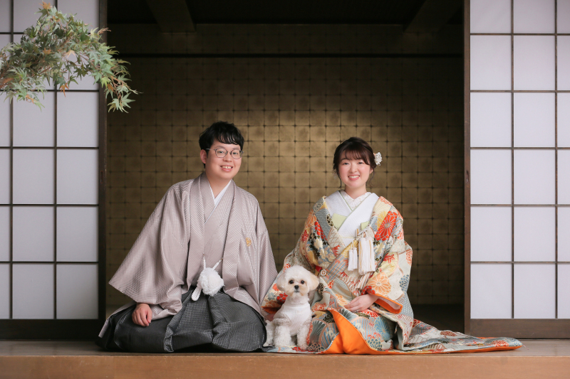 屋内庭園スタジオでワンちゃんとの撮影
