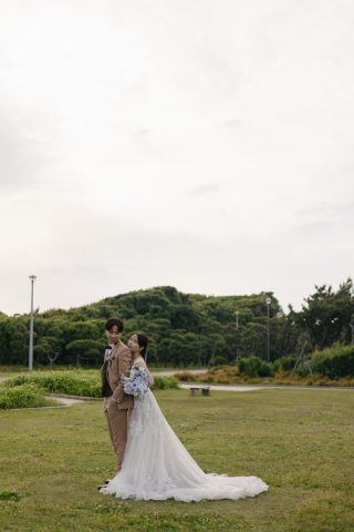 緑を映す、夕日と城ケ島