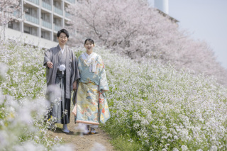 【桜に囲まれて】和装ロケーション
