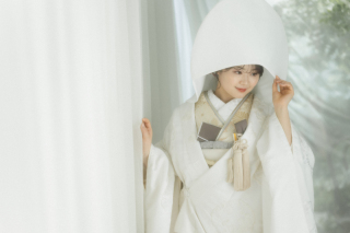 白無垢コーディネートと綿帽子