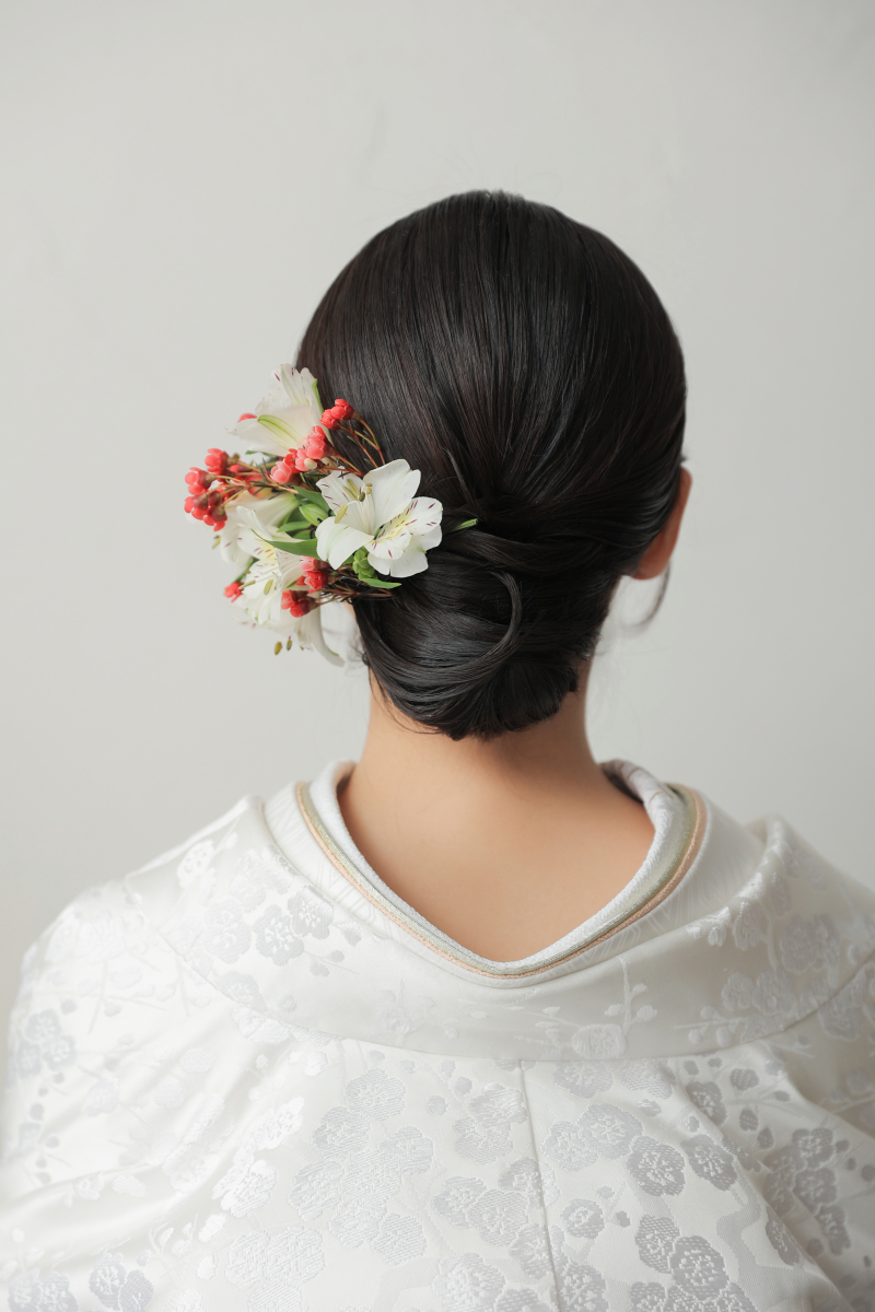 生花でヘアスタイル