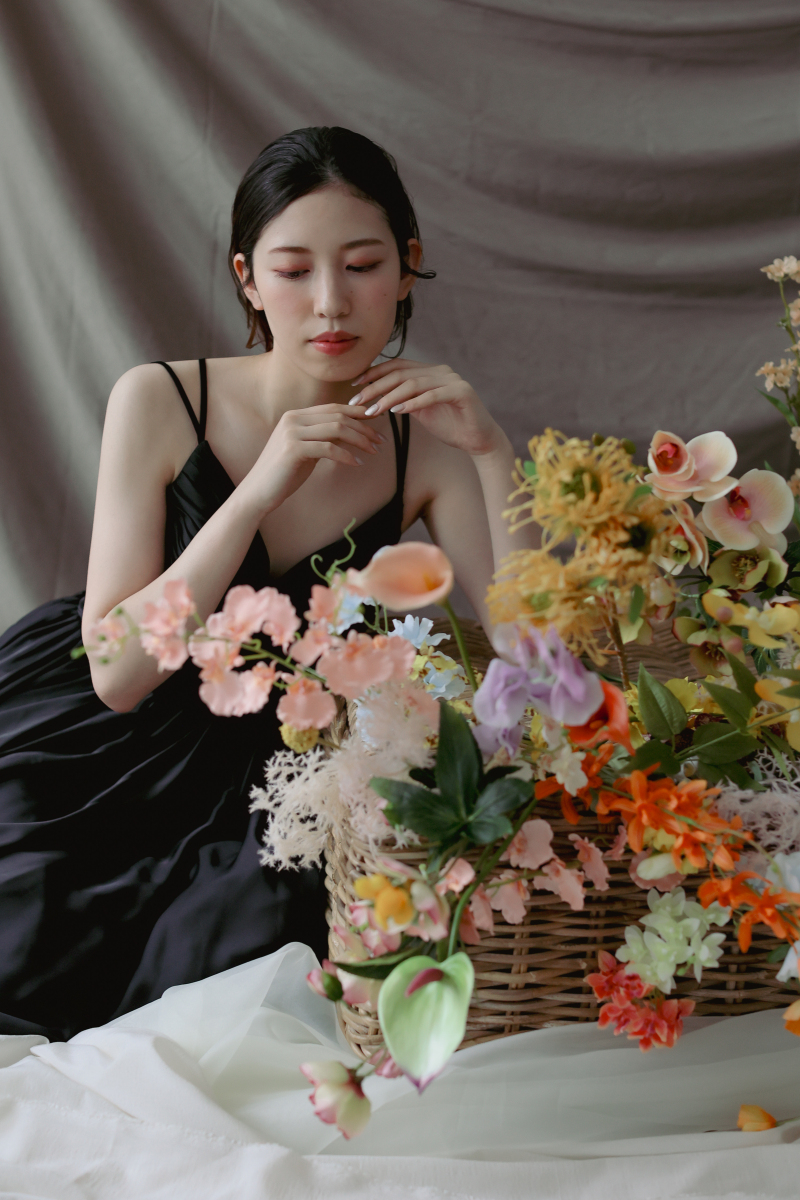 black dress × baby pink