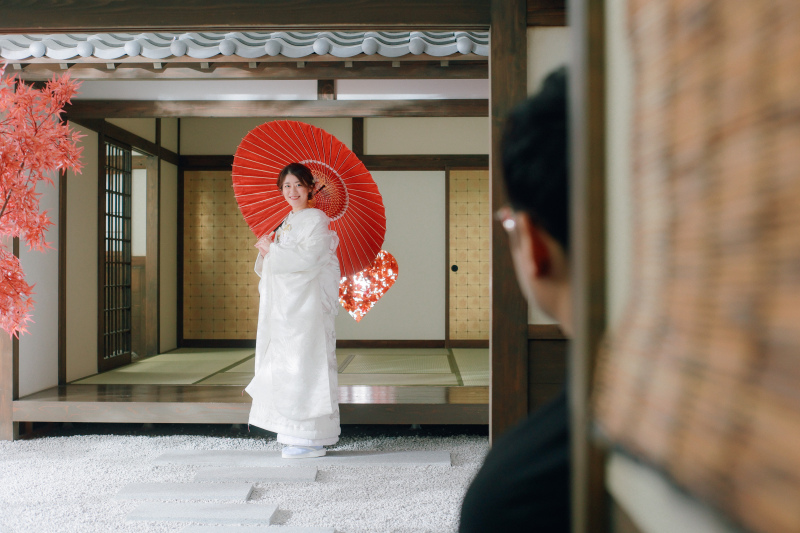 まるで本物の庭園で和装撮影