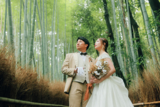 嵐山で洋装ウェディングフォト