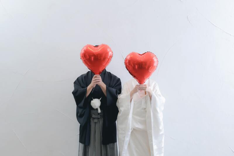 ハウスで暖簾と和装撮影