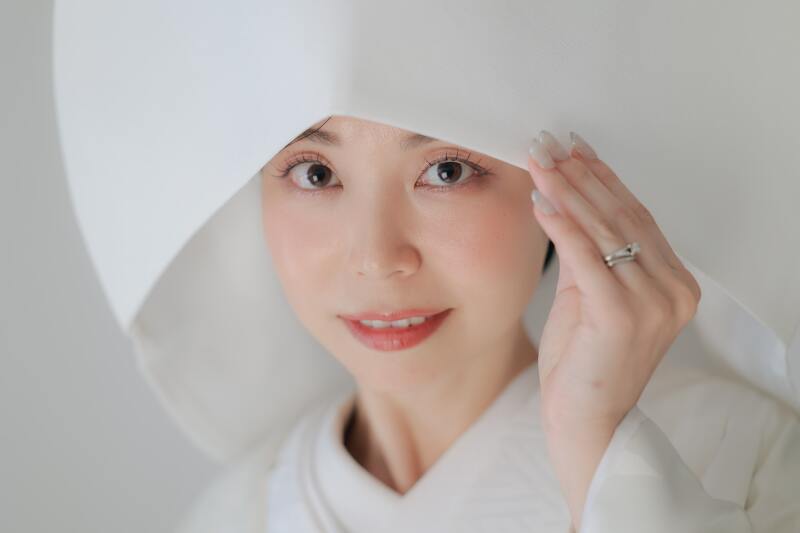 ハウスで暖簾と和装撮影