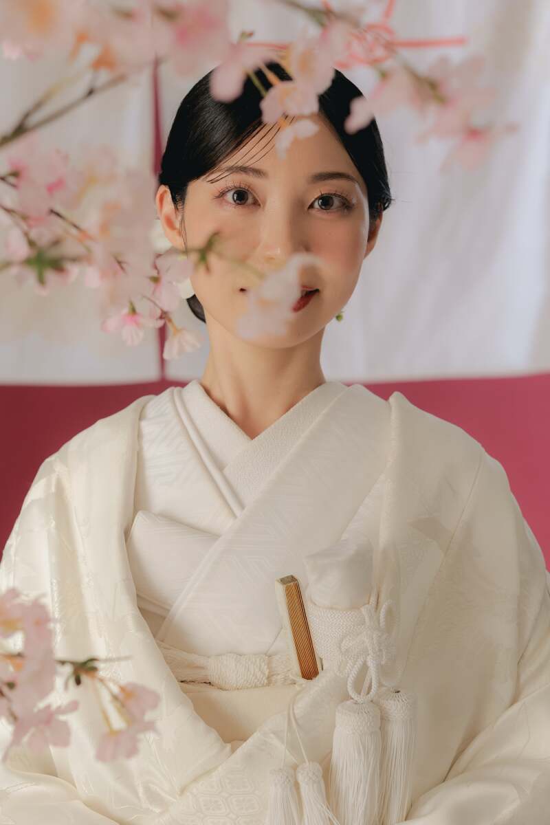 ハウスで暖簾と和装撮影