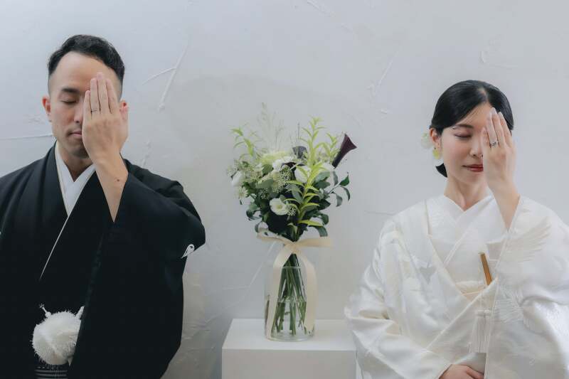 ハウスで暖簾と和装撮影
