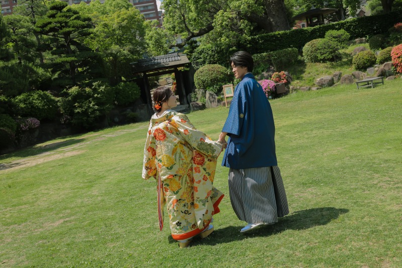 新緑が美しい5月の神戸相楽園で和装前撮り