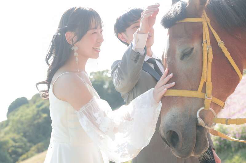 「淡路島花さじきでのロケーションフォト〜馬と花と青空に包まれて〜」