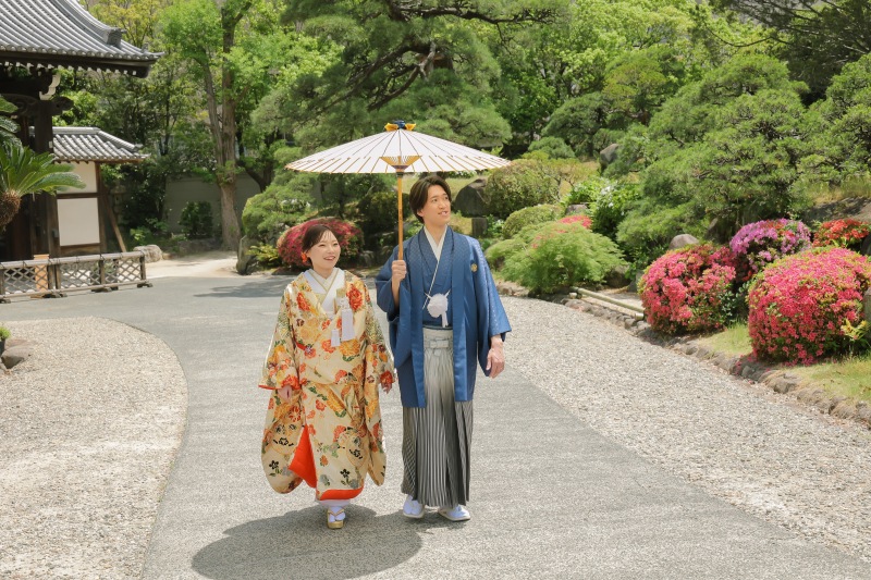 新緑が美しい5月の神戸相楽園で和装前撮り