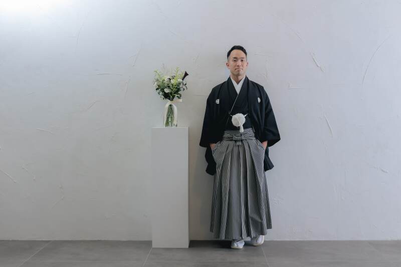 ハウスで暖簾と和装撮影