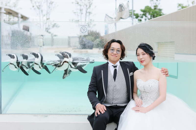 水族館でウエディングフォト