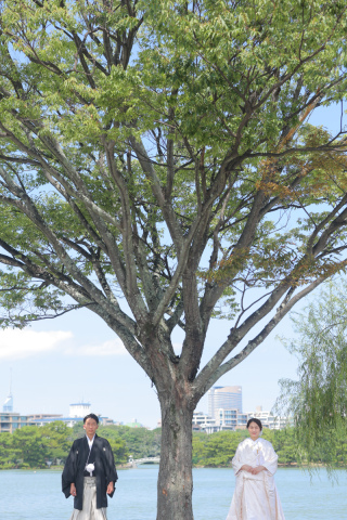 大濠公園で和装撮影、ハウススタジオで洋装撮影♪