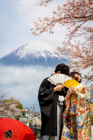 桜と富士山と日本庭園 明けまして