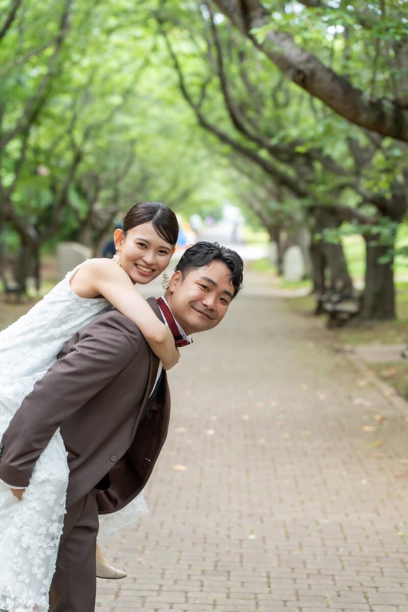 広がる青空と芝生の下で。名古屋・庄内緑地公園と名城公園の前撮り