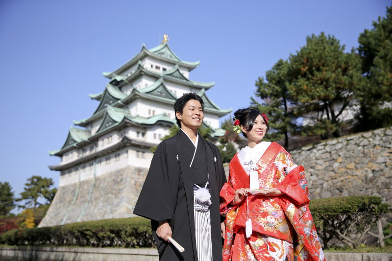 秋晴れの青空と燃える紅葉に包まれて。秋の和装前撮り