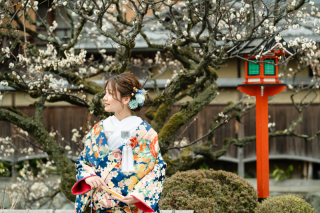 祇園の梅がようやく咲き始めました。