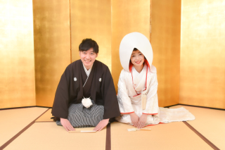 金屏風での正座写真はプラン内です♡