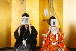 屏風をバックに和装撮影♪