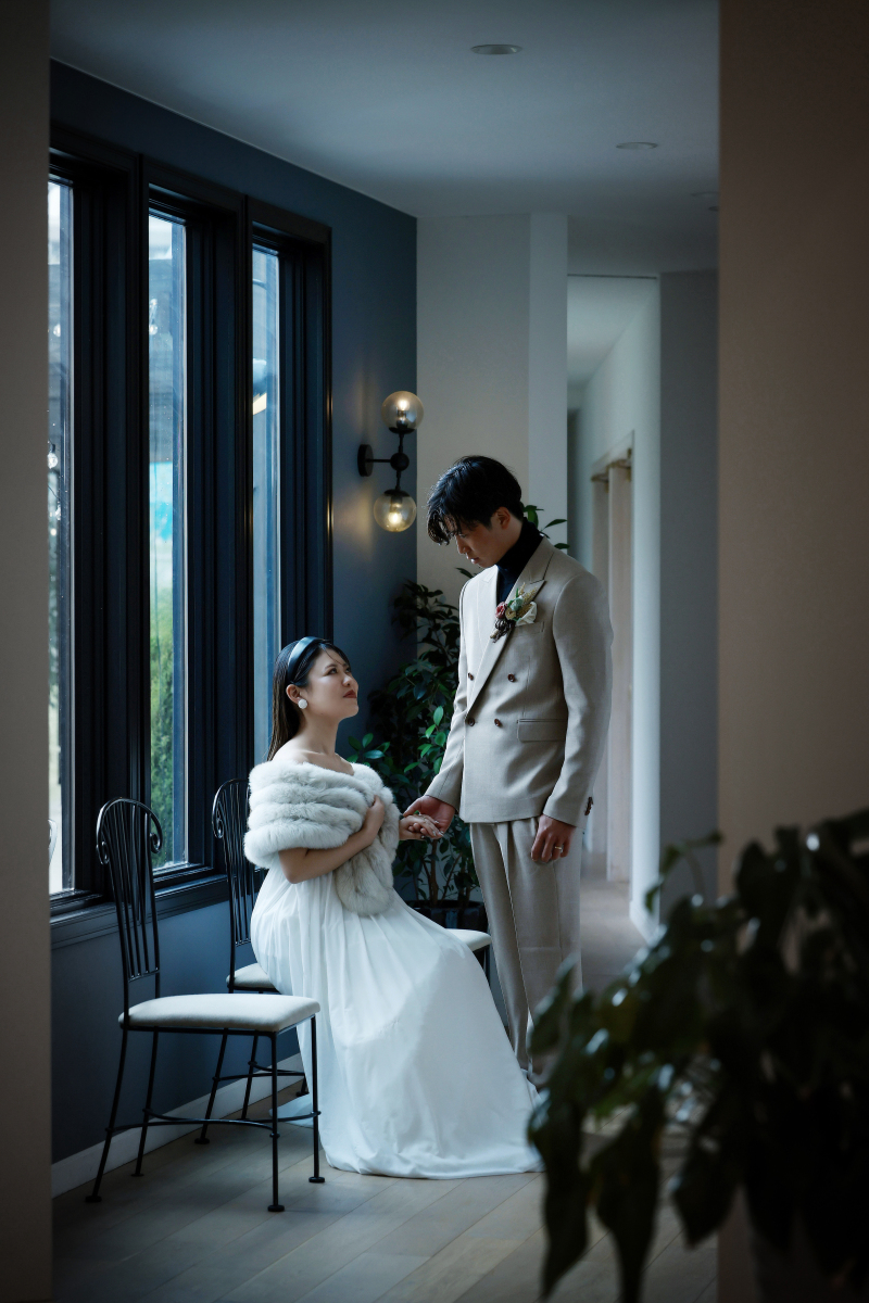 雨の中のウエディングフォト