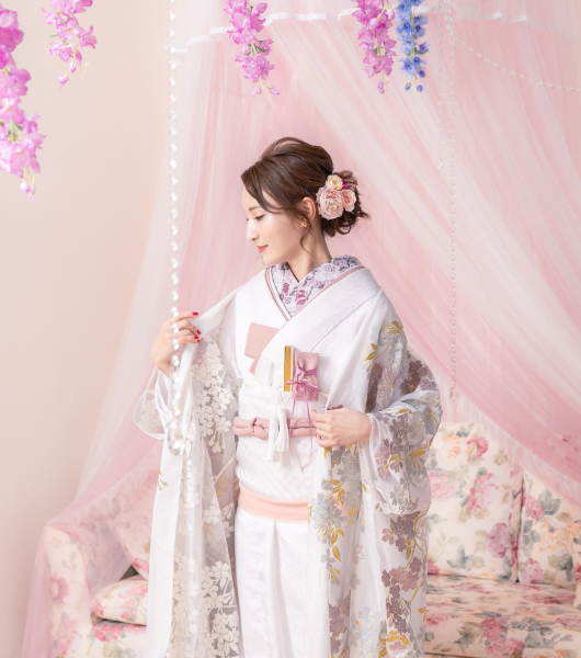 レース打掛＆くすみピンク小物のロマンティック和装コーデ♡