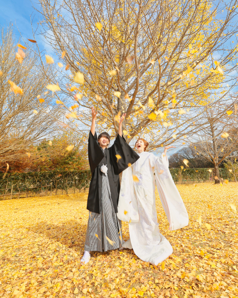 秋の紅葉ウェディングフォトin緑水苑