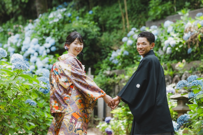 寺院と紫陽花と。
