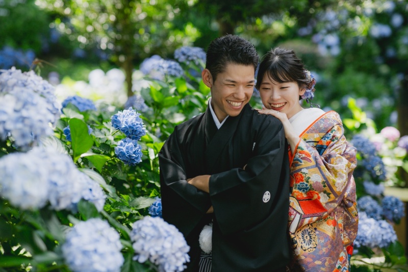 寺院と紫陽花と。