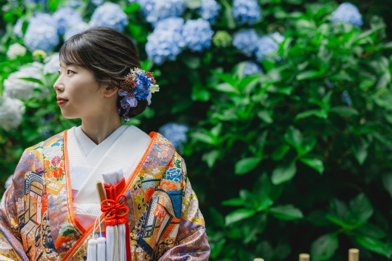 寺院と紫陽花と。