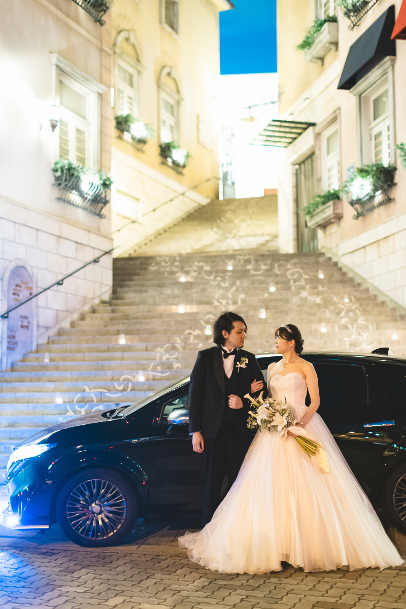 夕暮から夜にかけてのロケーションフォトウェディング