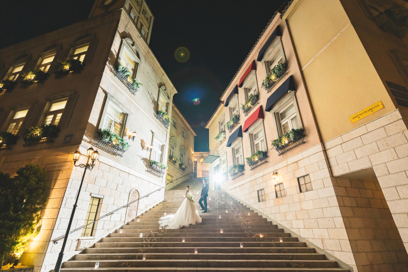 夕暮から夜にかけてのロケーションフォトウェディング