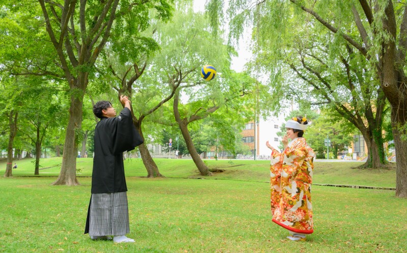 夏、ふたりの母校で和装前撮り　その１